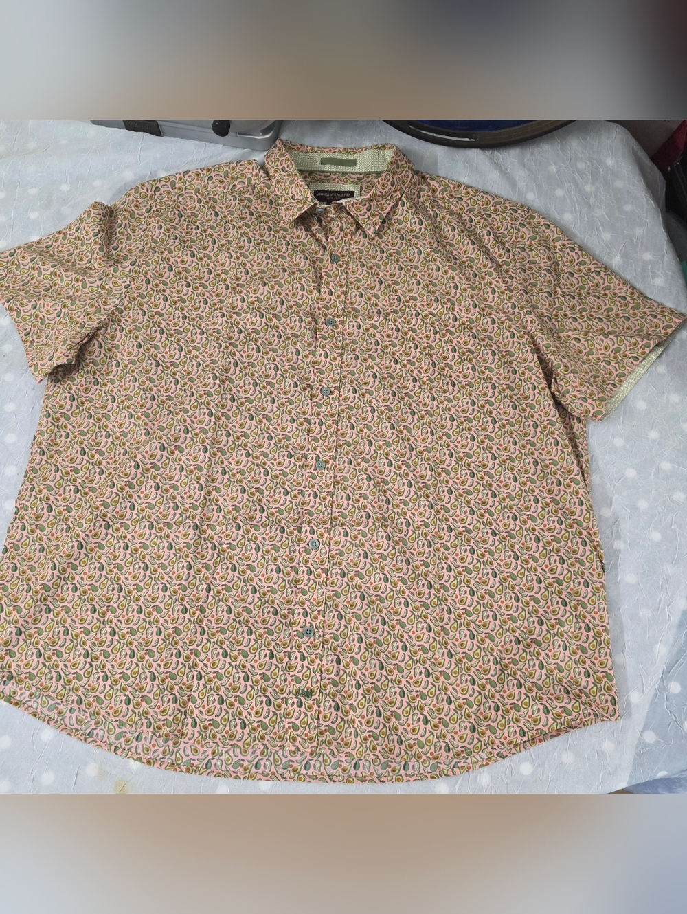 Johnston & Murphy Shirt Mens 2XL  Avocado Print Short Sleeve Button Up